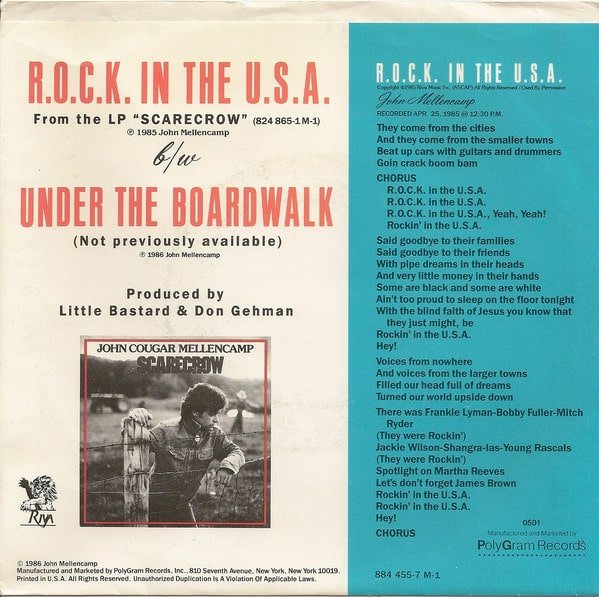 John Cougar Mellencamp - Rock in the U.S.A. (Vinilo, 7", Ed. US, 1986) 2 John Cougar Mellencamp - Rock in the U.S.A. (Vinilo, 7", Ed. US, 1986) - Imagen 2