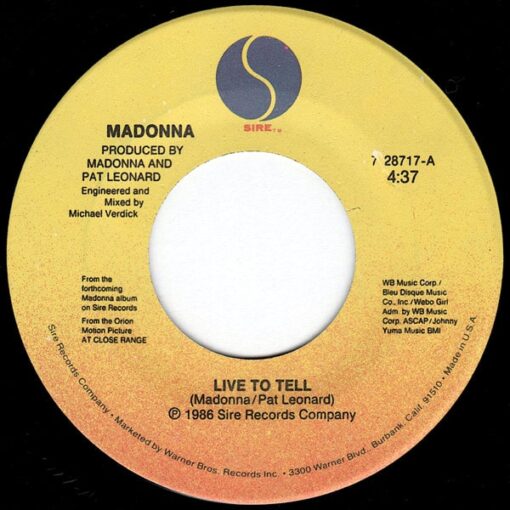 Madonna - Live to Tell (Vinilo, 7", Ed. UK, 1986) - Imagen 3