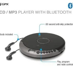 Walkman CD Player inalámbrico - GPX 319B (Bluetooth, CD-R/RW, MP3, Antiskip) 6 Walkman CD Player inalámbrico - GPX 319B (Bluetooth, CD-R/RW, MP3, Antiskip) - Imagen 3