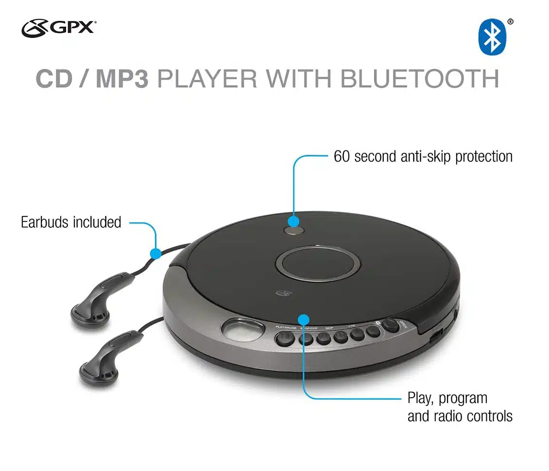 Walkman CD Player inalámbrico - GPX 319B (Bluetooth, CD-R/RW, MP3, Antiskip) 3 Walkman CD Player inalámbrico - GPX 319B (Bluetooth, CD-R/RW, MP3, Antiskip) - Imagen 3